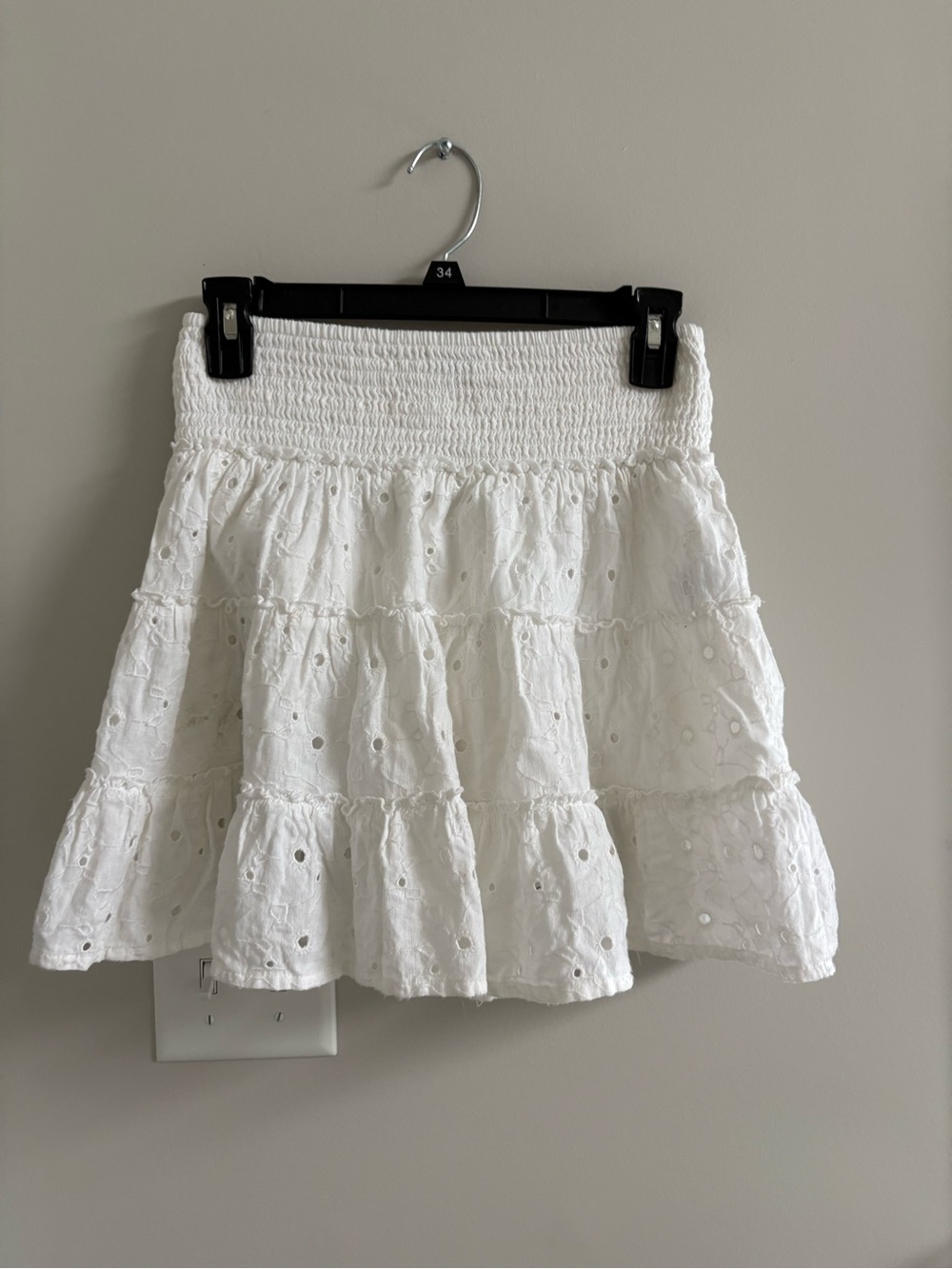 American Eagle Outfitters White Eyelet Tiered Mini Skirt